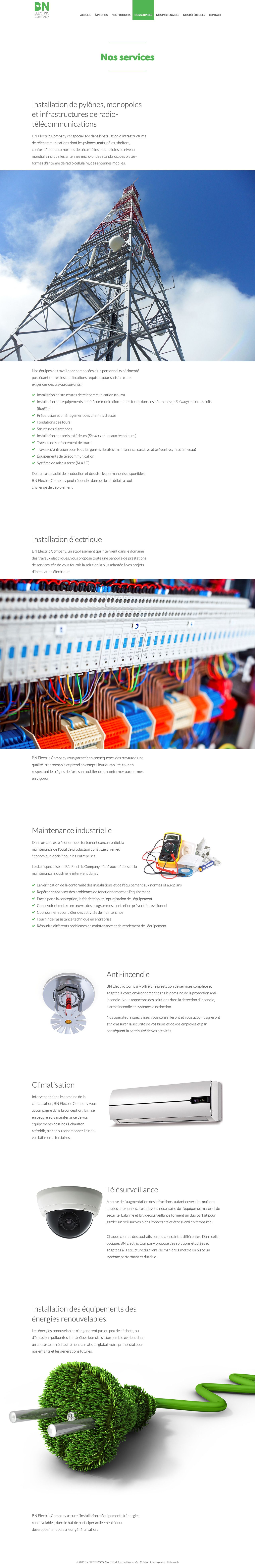 Un aperçu du site web de BN Electric Company