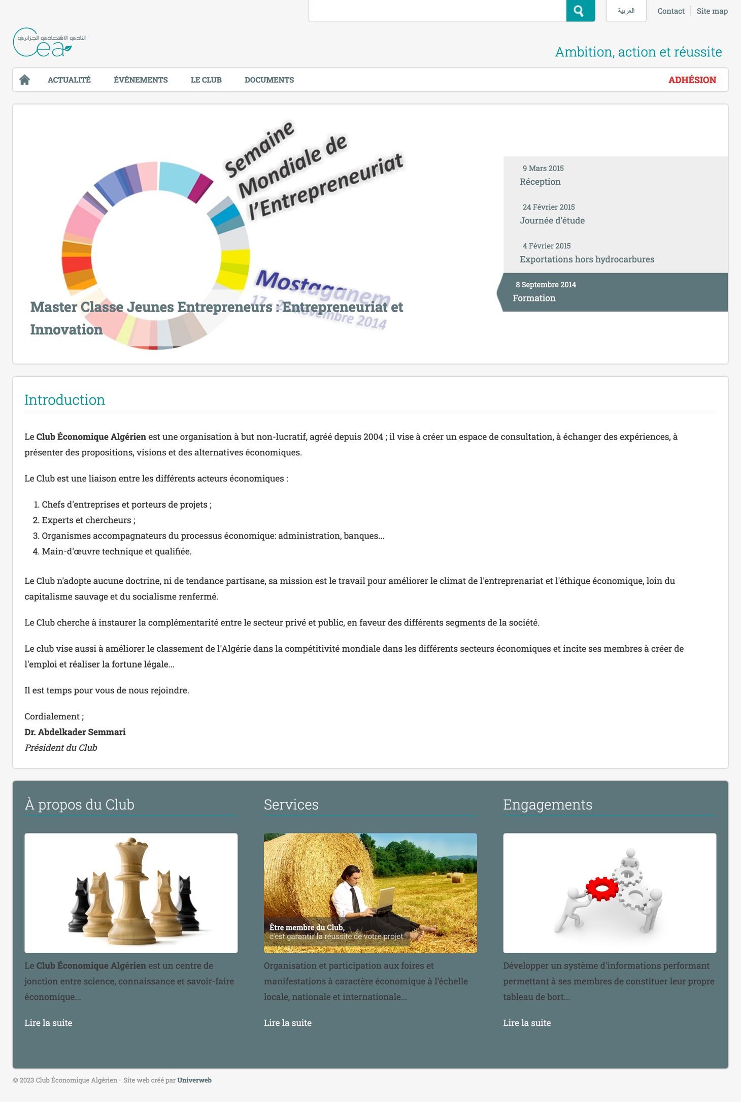 Un aperçu du site web de Club Économique Algérien